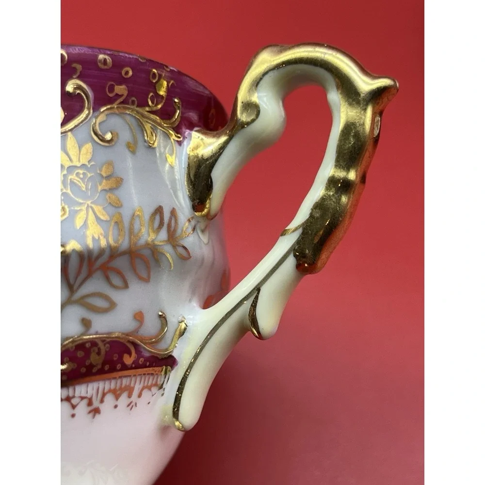 Hand Painted Chubu China Occupied Japan Porcelain Cup & Saucer Raised Gold Trim